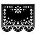 Halloween and Day of the Dead Papel Picado vector design with skulls and flowers, Mexican paper cut out pattern - Dia de Los Muert