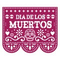 Dia de los Muertos - Day of the Dead Papel Picado design with sugar skulls, Mexican paper cut out garland background with flowers Royalty Free Stock Photo
