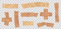 Paper adhesive tape. Masking scotch pieces with torn edge. Realistic beige sticky paper stripe. Ripped medical bandage Royalty Free Stock Photo