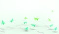 Paper airplane creative Ideas minimal Art Green origami and Leadership business concept on Green background