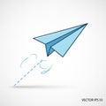 Paper airplane features clean, angular lines and a light blue color Royalty Free Stock Photo