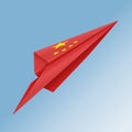 Paper airplane with the flag of the country China