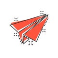 Paper airplane icon in comic style. Plane vector cartoon illustration on white isolated background. Air flight business concept Royalty Free Stock Photo