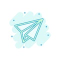 Paper airplane icon in comic style. Plane vector cartoon illustration on white isolated background. Air flight business concept Royalty Free Stock Photo