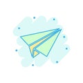 Paper airplane icon in comic style. Plane vector cartoon illustration on white isolated background. Air flight business concept Royalty Free Stock Photo