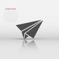 Paper airplane icon in flat style. Plane vector illustration on white isolated background. Air flight business concept Royalty Free Stock Photo