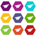 Paper airplane icon set color hexahedron Royalty Free Stock Photo