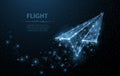 Paper airplane. Low poly wireframe mesh looks like constellation on dark blue. Illustration or background