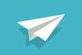 Paper airplane. Origami Plane. White 3d fly aeroplane on blue background. Craft of origami. Concept of flight, travel. Abstract Royalty Free Stock Photo