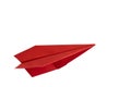 Paper airplane. Red paper plane on white background, top view Royalty Free Stock Photo