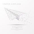 Paper airplane shape digitally drawn low poly wire frame.