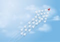 Paper airplanes in form of arrow shape flying from clouds Royalty Free Stock Photo