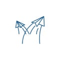 Paper airplanes line icon concept. Paper airplanes flat vector symbol, sign, outline illustration.