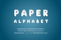 Paper alphabet. Bold white font, realistic paper cut out style. Uppercase and lowercase letters, numbers, punctuation