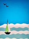 Paper application of a sailboat on the sea and seagulls