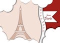 Paper applique style vector illustration. Card with application of Eiffel Tower, Paris, France decorated with text from Royalty Free Stock Photo