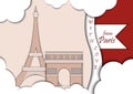 Paper applique style vector illustration. Card with application of Eiffel Tower and Triumphal Arch, Paris, France Royalty Free Stock Photo