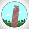 Paper applique style vector illustration. Card with application of Leaning Tower of Pisa, Italy. Postcard.