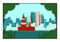 Paper applique style vector illustration. Card with application of Moscow ponorama with Kremlin and Moscow City Business