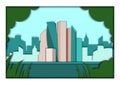 Paper applique style vector illustration. Card with application of Moscow ponorama with Moscow City Business center