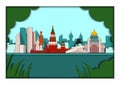 Paper applique style vector illustration. Card with application of Moscow and Sain Petersburg ponorama with Kremlin