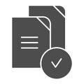 Paper approved solid icon. Verified documents vector illustration isolated on white. Checkmark on files glyph style