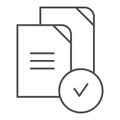Paper approved thin line icon. Verified documents vector illustration isolated on white. Checkmark on files outline