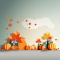 paper art autumn background with pumpkins and leaves Royalty Free Stock Photo