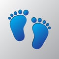 Paper art of the blue footprint icon. Vector illustration. Royalty Free Stock Photo