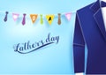 Paper art blue suit with neckties hanging string on sky. Fathers