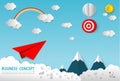 Paper art business concept with cloud and sun , Paper Plane flying on sky design, business startup concept, leadership, creative