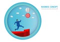 Paper art of Businessman running on arrow graph career direction people business concept illustration Reach the target.