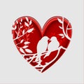 Paper art carve to couple birds on tree branch in heart shape, origami concept. Royalty Free Stock Photo