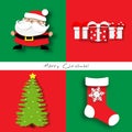 Paper art of Christmas Card set with Santa Claus, Christmas tree, Christmas sock and Gift box ,Festival,vector Royalty Free Stock Photo