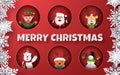 Paper art of Collection of Christmas characters on red background Royalty Free Stock Photo