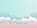Paper art colorful fluffy clouds background