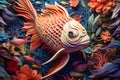 paper art with colourful fish in the aquarium. AI Generative