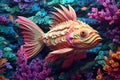 paper art with colourful fish on the bottom of the sea. AI Generative