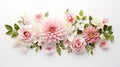 Paper art composition of multicolored 3D flowers and leaves on a white background Royalty Free Stock Photo