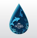 World Oceans Day. Paper art of sea, fish Royalty Free Stock Photo