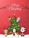 Paper art, Craft style of Christmas party with Santa Claus, and Christmas charactor Royalty Free Stock Photo