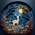 Paper art and craft style of Deer in the forest with copy space, Create custom greeting cards Happy new year, Christmas Royalty Free Stock Photo