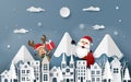 Paper art, Craft style of Santa Claus and Reindeer coming to town Royalty Free Stock Photo