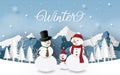 Paper art, Craft style of Snowman`s family in Christmas day, Winter season Royalty Free Stock Photo