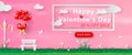 Paper art and craft of Valentine`s day website banner with text