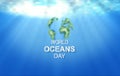 Paper art and cut concept of World Oceans Day. Celebration dedicated to help protect sea earth and conserve water ecosystem. Blue Royalty Free Stock Photo