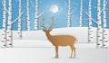 Paper art of deer in landscape winter snow forest Royalty Free Stock Photo