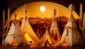 Paper art diorama of Indigenous teepees