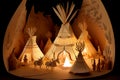 Paper art diorama of Indigenous teepees