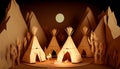 Paper art diorama of Indigenous teepees